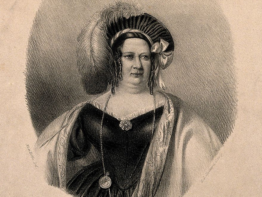 Lithograph of Sarah Biffin by R. T. Stothard based on one of Biffin's self-portraits. Via Wikicommons https://commons.wikimedia.org/wiki/File:Sarah_Biffin,_a_limbless_artist._Lithgraph_by_R._T._Stothard_Wellcome_V0006990.jpg