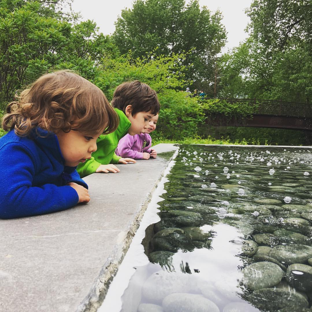 The Carlson Kids look at water at Olbrich Gardens in Madison.