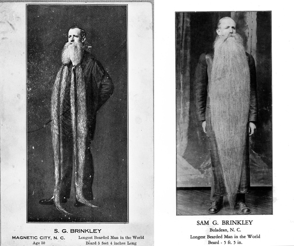 Portraits of Sam Brinkley. In one, his beard is listed as 5 ft. 3 inches, while in the other his beard is listed at 5 ft. 5 inches. Images from State Archives of North Carolina, via Flickr https://www.flickr.com/photos/north-carolina-state-archives/48416521491 and https://www.flickr.com/photos/north-carolina-state-archives/49811143107/in/photolist-2iTD8sc-2gLpk2V