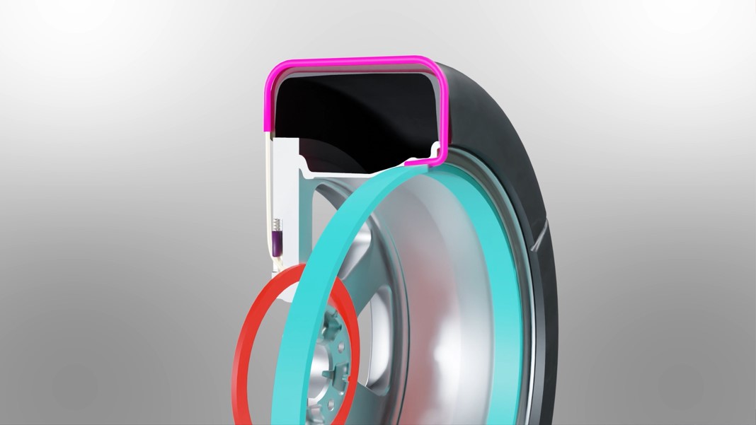 A digital rendering of a cross section of the Shape Memory Alloy Integrated Snow Chain Technology for car tires. Image via Hyundai https://www.hyundainews.com/en-us/releases/4019#Photos