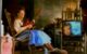 Cordell Jackson (left) holds her guitar while sitting in a rocking chair, as seen in a TV beer commercial she made with Brian Setzer.